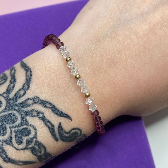 💛 Vintage 14k Gold & Purple/White Austrian Crystal Stacking Bracelet - Picture 2 of 5